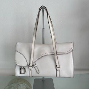 Vintage Dior White Leather Saddle Shoulder Bag Galliano Y2K